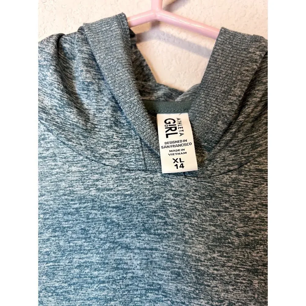 Athleta Girl Uptempo Hooded Top Heather Green Size 14 Activewear